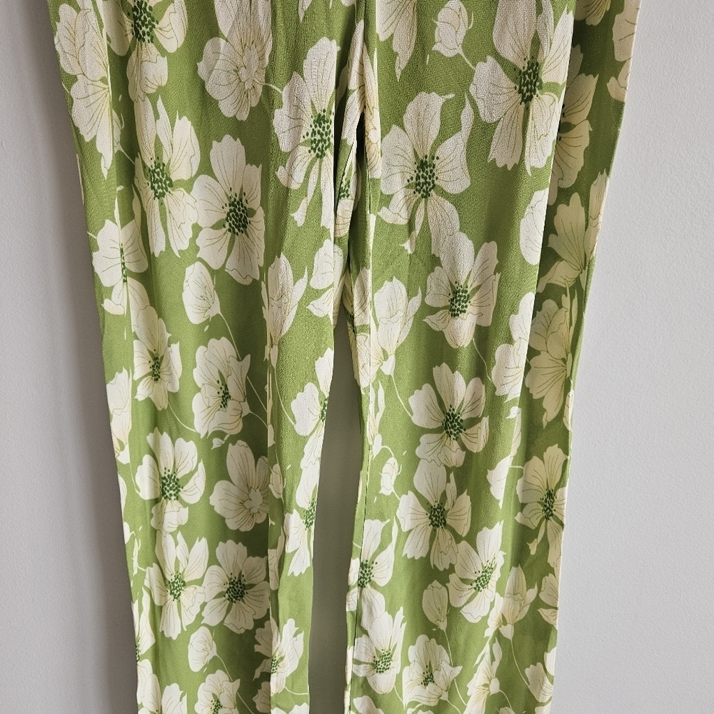 Reformation Green Floral Gale Sheer Mid Rise Bias Pant In Lovebird - Picture 6 of 14